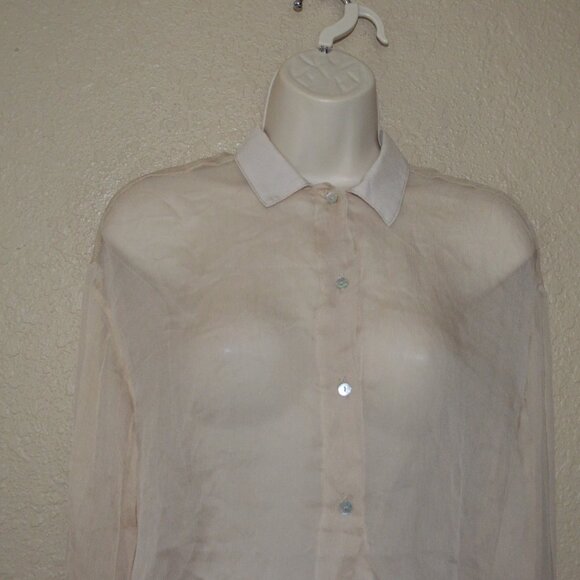 Sz S Sablyn Beige Silk Button Down Cropped Long Sleeve Blouse - Picture 2 of 7